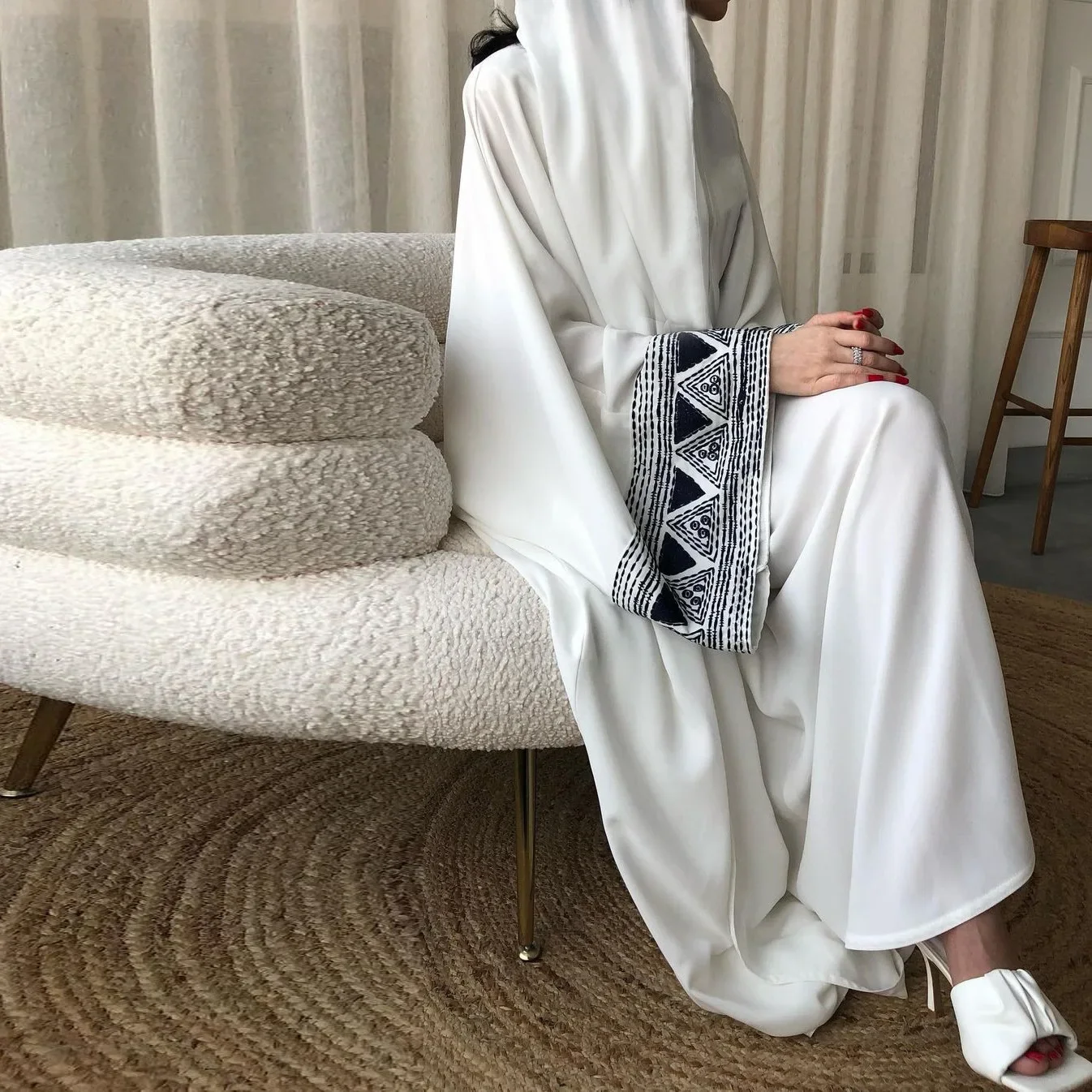 Embroidery Arabic - Abaya Musulmana per Donne con Ricami,