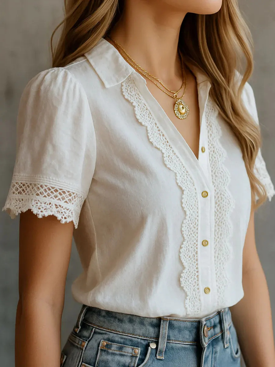 Embroidery Class - Camicie Eleganti da Donna, Casual, Tinta