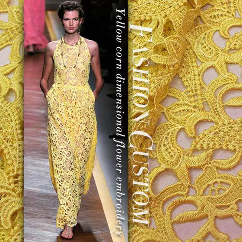 Embroidery Yellow Flower - tessuto di pizzo di fascia alta