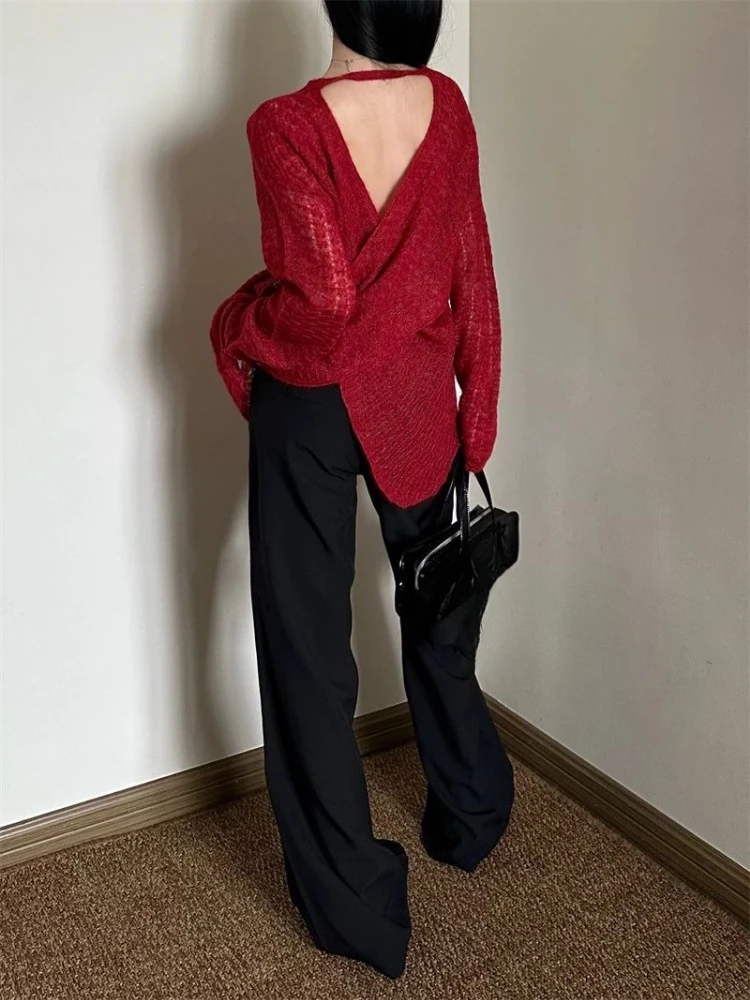 Embroidery A - T-shirt da donna in maglia trasparente