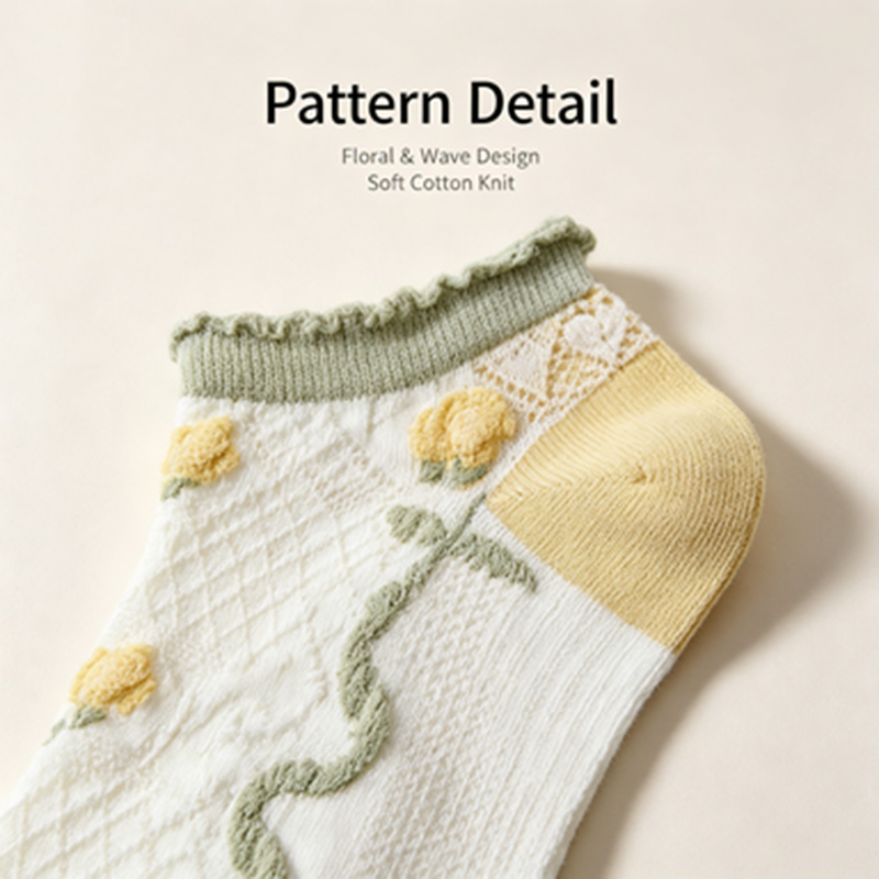 Calzini da donna con volant, 5 - Embroidery Yellow Flower recensione e prezzo