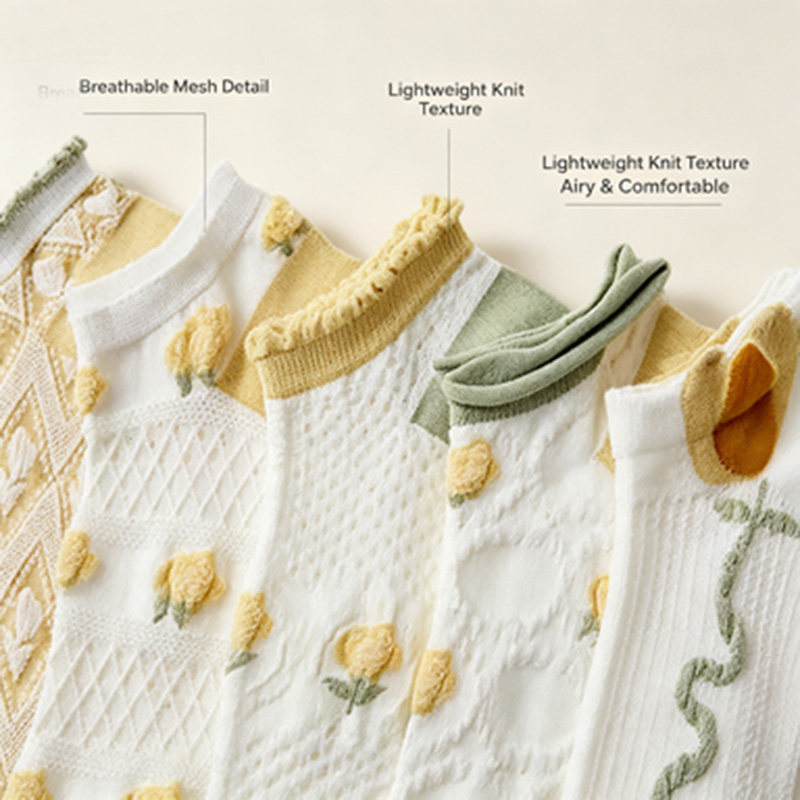 Calzini da donna con volant, 5 - Embroidery Yellow Flower recensione e prezzo