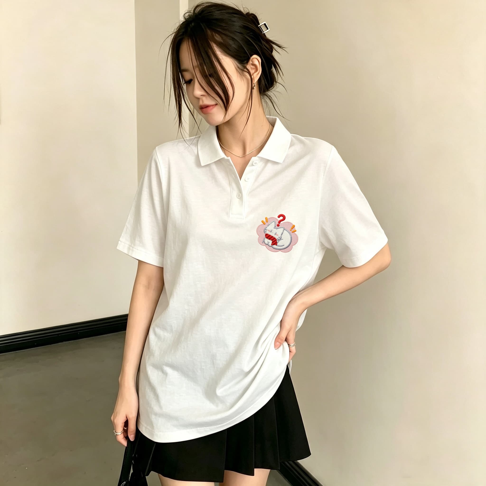 Polo da donna nera con collett - Embroidery On Black Shirt recensione e prezzo
